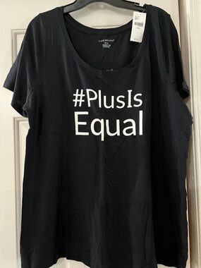 Lane Bryant Black Scoop Neck Tee with White "#PlusIsEqual" Graphic